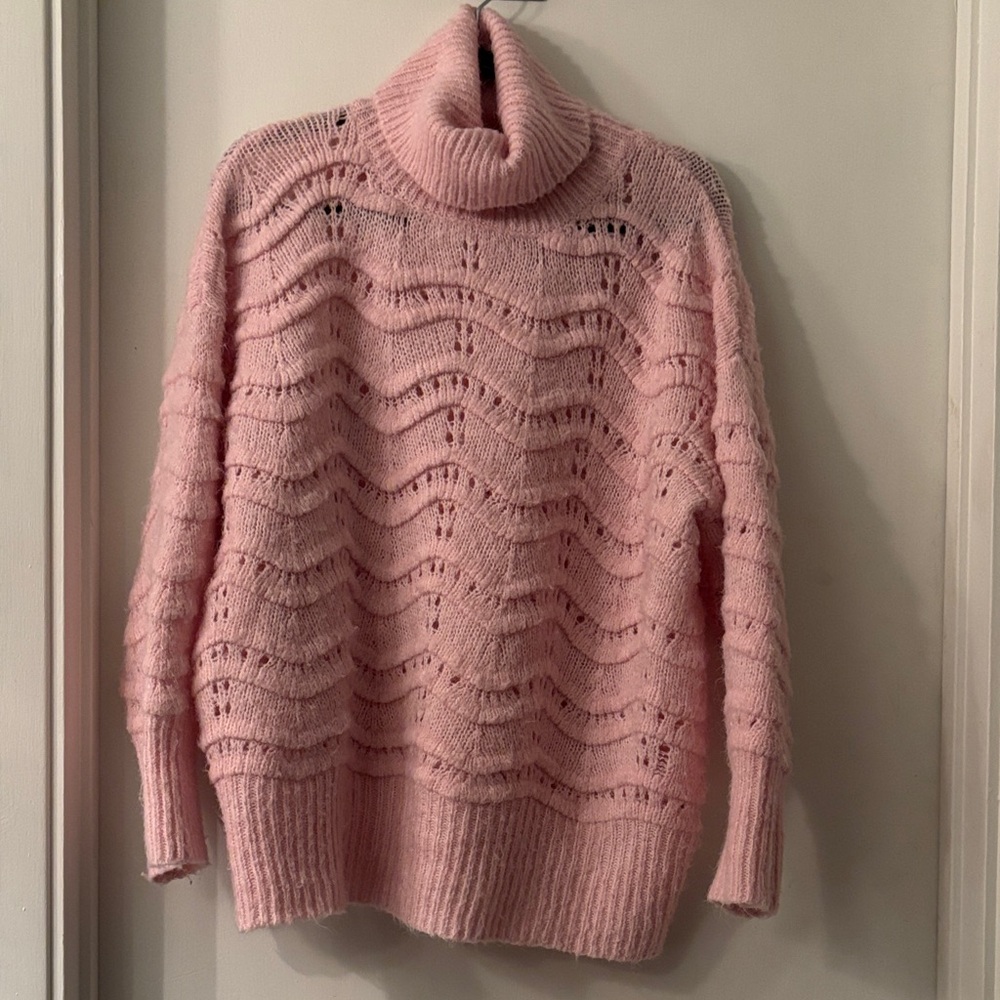 FRNCH Oversized Soft Pink Turtleneck Sweater